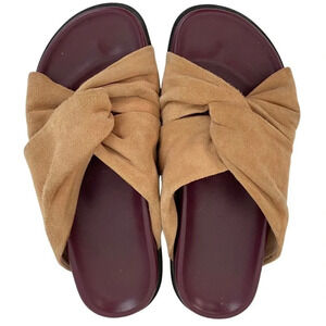 Bassike Suede Knot Flat Paded Sandals Shoes Womens Size 4 / 35 Tan Burgundy